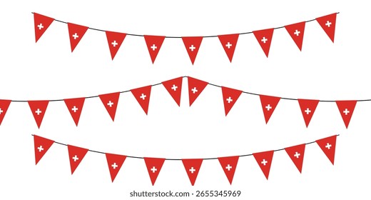 Suíça Bandeira Bunting Vetor - Swiss Cross Garland Pennant Decoração no fundo branco