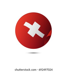 Switzerland flag button with shadow on a white background. Vector illustration.