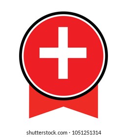 Switzerland flag button, Vector - Switzerland flag button icon with long shadow.