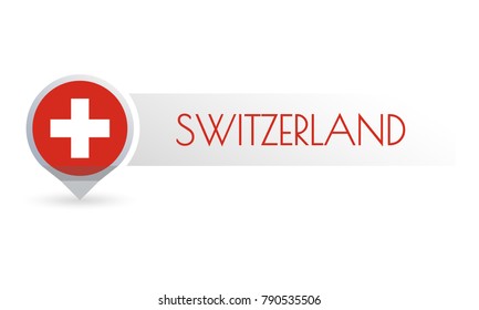 Switzerland Flag. Circle Flag Button In The Map Marker Shape. Swiss Country Icon, Badge Or Banner. Vector Illustration.