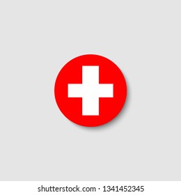 Switzerland flag in circle shape, with shadow. National Switzerland flag. Vector.