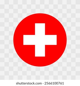 Switzerland flag - circle vector flag isolated on checkerboard transparent background