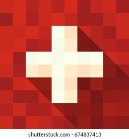 Switzerland flag with cross. Independence national day greeting card.