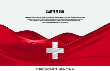 Switzerland flag design. Waving Swiss flag made of satin or silk fabric. Vector Illustration.