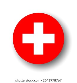 Switzerland flag - flat vector circle icon or badge with dropped shadow.