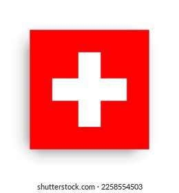 Switzerland flag - flat vector square with sharp corners and dropped shadow.