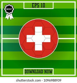 Switzerland. Flag, Football, Group, Circle on green stadium background, Vector icon in flat style. isolated. 