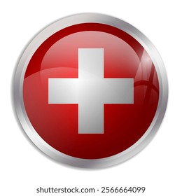 Switzerland flag - glossy circle button displays a colorful flag representing a country cultural identity and heritage. The essence of national pride and unity.