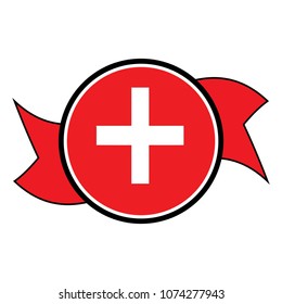 Switzerland flag in glossy round button of icon. flag logo of Switzerland emblem isolated on white background, Switzerland national concept sign, Vector illustration.