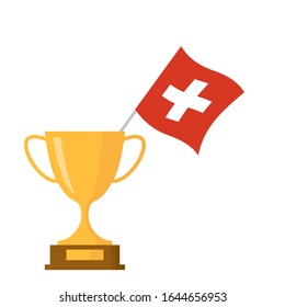 Switzerland flag and golden trophy cup icon