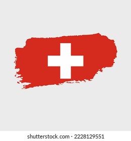 Switzerland flag with grunge texture. Vector illustration of flag painted with brush with grunge effect and watercolor stroke. Happy Independence Day.