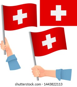 Switzerland flag in hand. Patriotic background. National flag of Switzerland vector illustration