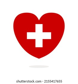 Switzerland flag heart isolated on white background. Flag of Switzerland in the shape of a heart. Flag of the Switzerland vector illustration