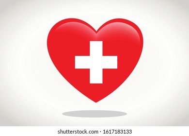 Switzerland Flag in Heart Shape. Heart 3d Flag of Switzerland, Switzerland flag template design.