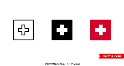 Switzerland flag icon of 3 types: color, black and white, outline. Isolated vector sign symbol.