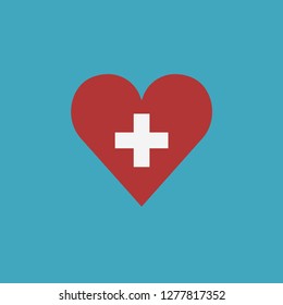 Switzerland flag icon in a heart shape in flat design. Independence day or National day holiday concept.