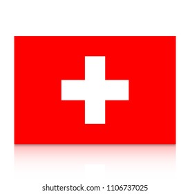 Switzerland flag icon with reflection isolated on white background.