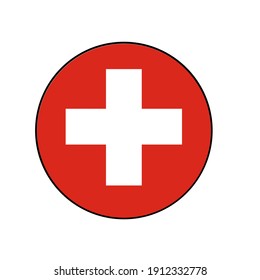 Switzerland Flag Icon with White cross on red background in Europe.