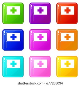 Switzerland flag icons of 9 color set isolated vector illustration