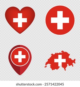 Switzerland Flag Icons Pack. Vector illustration.