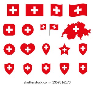 Switzerland flag icons set, national flag of Switzerland symbols