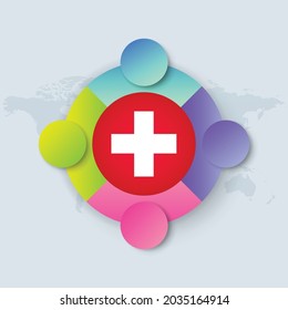 Switzerland Flag with Infographic Design isolated on World map. Vector illustration.