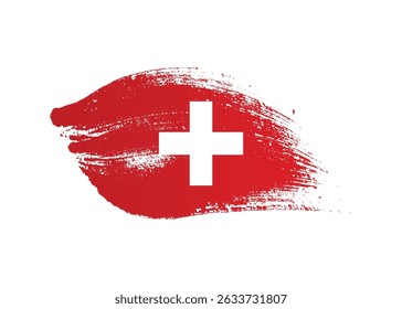 Switzerland flag with ink paint brush. Classic Swiss grunge stain brush stroke effect on white background