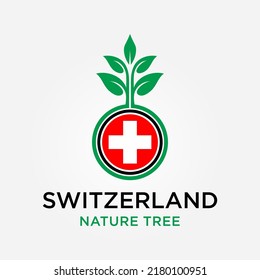 Switzerland Flag of leaf logo icon, nature nation logo icon vector template, tree nation logo