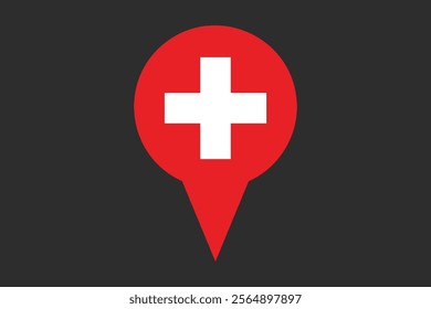 Switzerland flag with location sign, Flag of Switzerland national country symbol illustration Vector, Rectangle Switzerland flag illustration, Flat vector illustration
