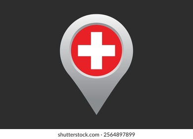 Switzerland flag with location sign, Flag of Switzerland national country symbol illustration Vector, Rectangle Switzerland flag illustration, Flat vector illustration
