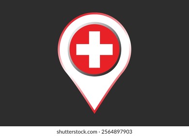 Switzerland flag with location sign, Flag of Switzerland national country symbol illustration Vector, Rectangle Switzerland flag illustration, Flat vector illustration
