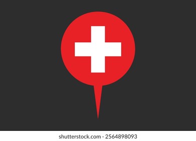 Switzerland flag with location sign, Flag of Switzerland national country symbol illustration Vector, Rectangle Switzerland flag illustration, Flat vector illustration
