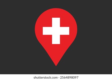 Switzerland flag with location sign, Flag of Switzerland national country symbol illustration Vector, Rectangle Switzerland flag illustration, Flat vector illustration
