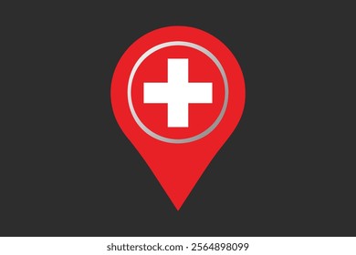 Switzerland flag with location sign, Flag of Switzerland national country symbol illustration Vector, Rectangle Switzerland flag illustration, Flat vector illustration
