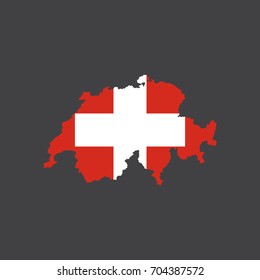 Switzerland flag and map on the white background. Vector illustration