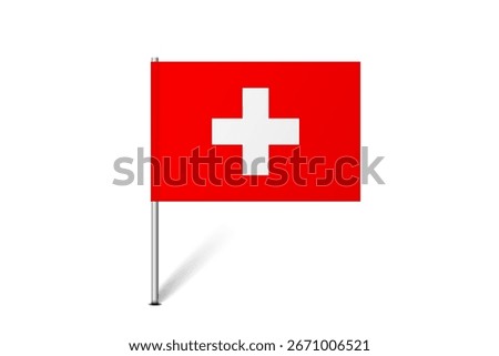 Switzerland flag - map pin flag representing a country cultural identity and heritage. The essence of national pride and unity. Map pin flag stuck in a white background