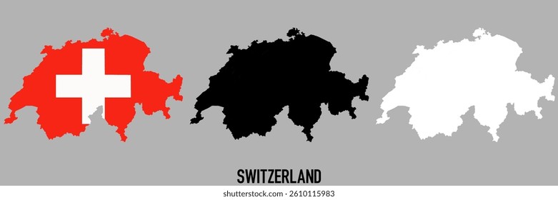 Switzerland flag and map shape black and gray color.
