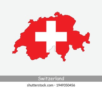 Flag-Karte Schweiz. Karte der Schweizerischen Eidgenossenschaft mit Schweizer Nationalflagge einzeln auf weißem Hintergrund. Vektorgrafik.