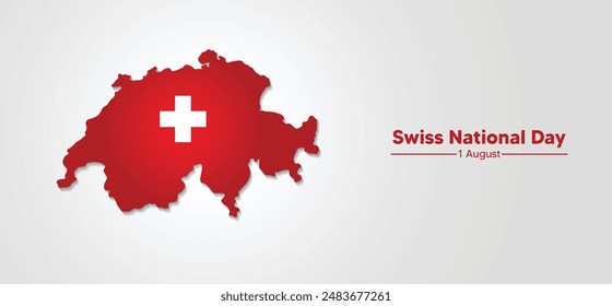 Switzerland flag map for Swiss National Day 1 August vector poster