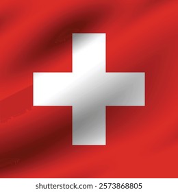 Switzerland flag official colors and proportion digital vector illustration. Pleated flag.