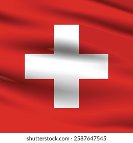 Switzerland flag official colors and proportion digital vector illustration. Pleated flag.