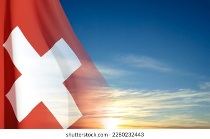 Switzerland flag on background of blue sky. EPS10 vector