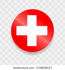 Schweiz Flagge auf Knopfdruck glänzend Glas