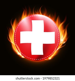 Switzerland flag on fire background. Country emblem. Vector Illustration. EPS10