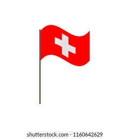 Switzerland flag on the flagpole. Official colors and proportion correctly. Waving of Switzerland flag on flagpole, vector illustration isolate