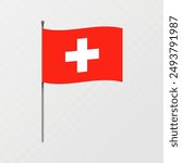 Switzerland flag on flagpole. Vector illustration.