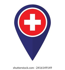 Bandera de Suiza en el icono de punto de referencia del mapa aislado. Bandera de Suiza