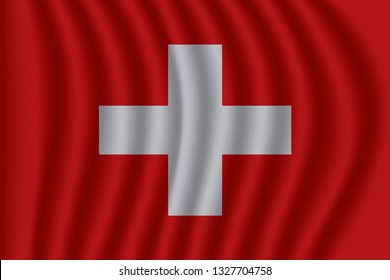 Switzerland flag on soft and smooth silk texture. Vector illustration eps10.