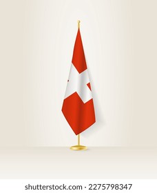 Die Schweiz flaggt auf einem Flaggenstand. Vektorgrafik.