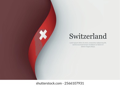 Switzerland flag on Waving ribbon. Template for independence day